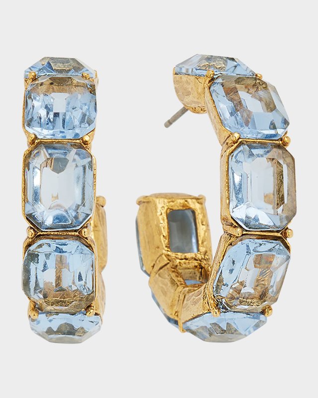 Baguette Crystal Hoop Earrings, Watermelon/Rainbow